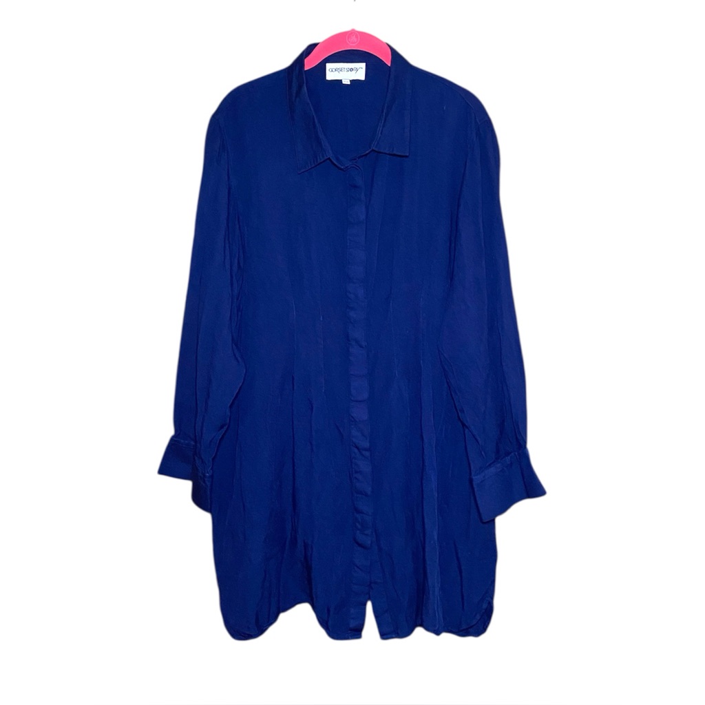 Corset Story Casual Button Down Tunic Top Size Uk22 Us18 Blue Whimsigoth